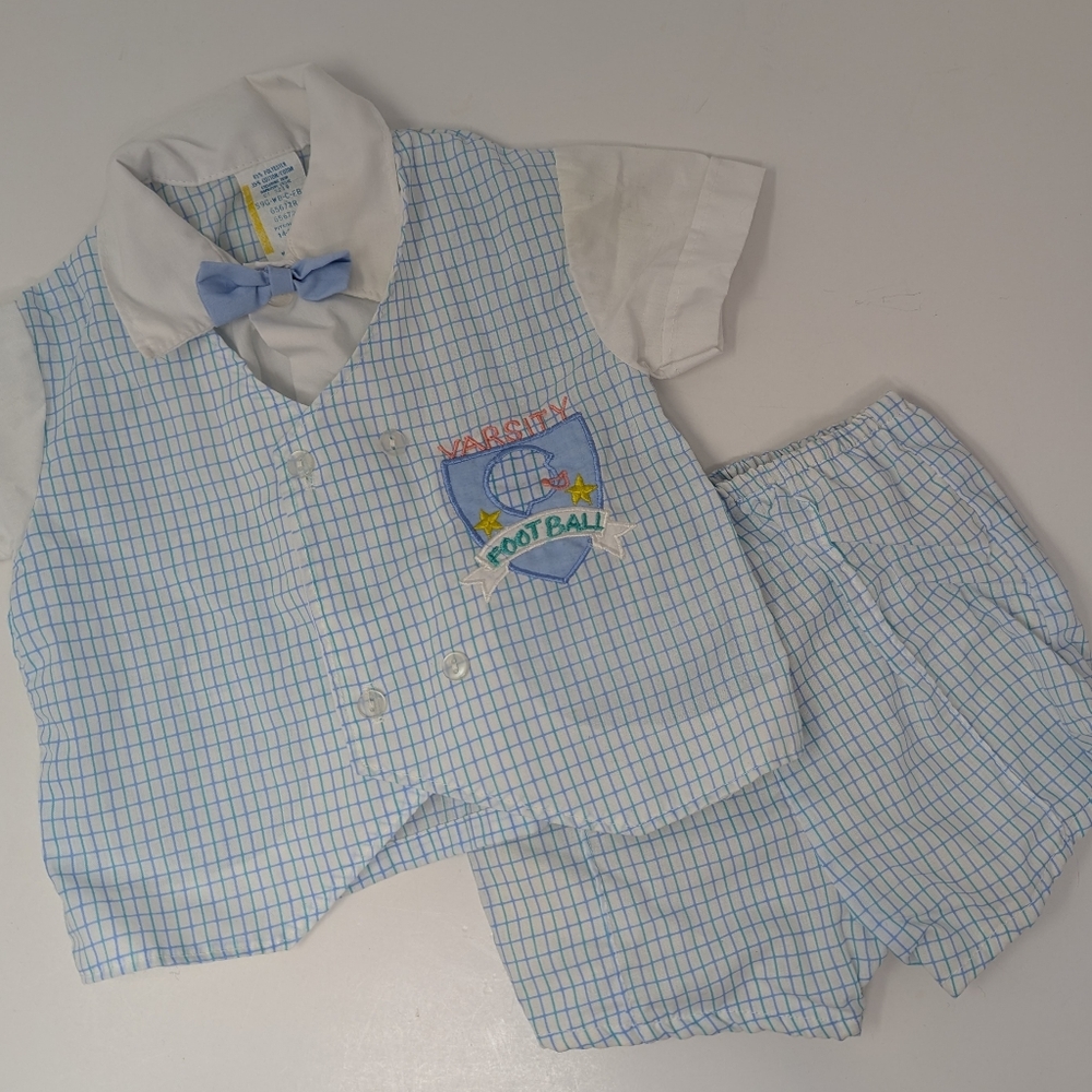 Vintage Baby Clothes 2 Piece Football Varsity Blue Check Philipines